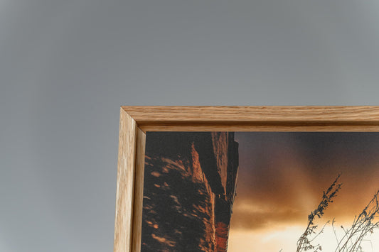 Halde Alte Elisabeth im Schattenfugenrahmen Eiche Natur Holzrahmen Detailansicht obere Ecke