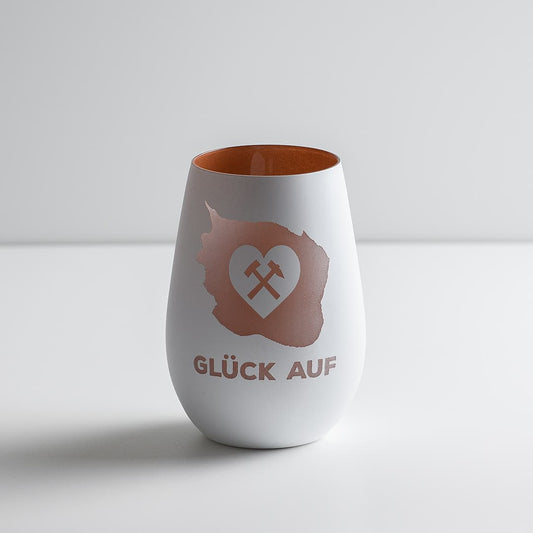 Windlicht Glück Auf in Weiß-Bronze - Schlägel und Eisen im Herz