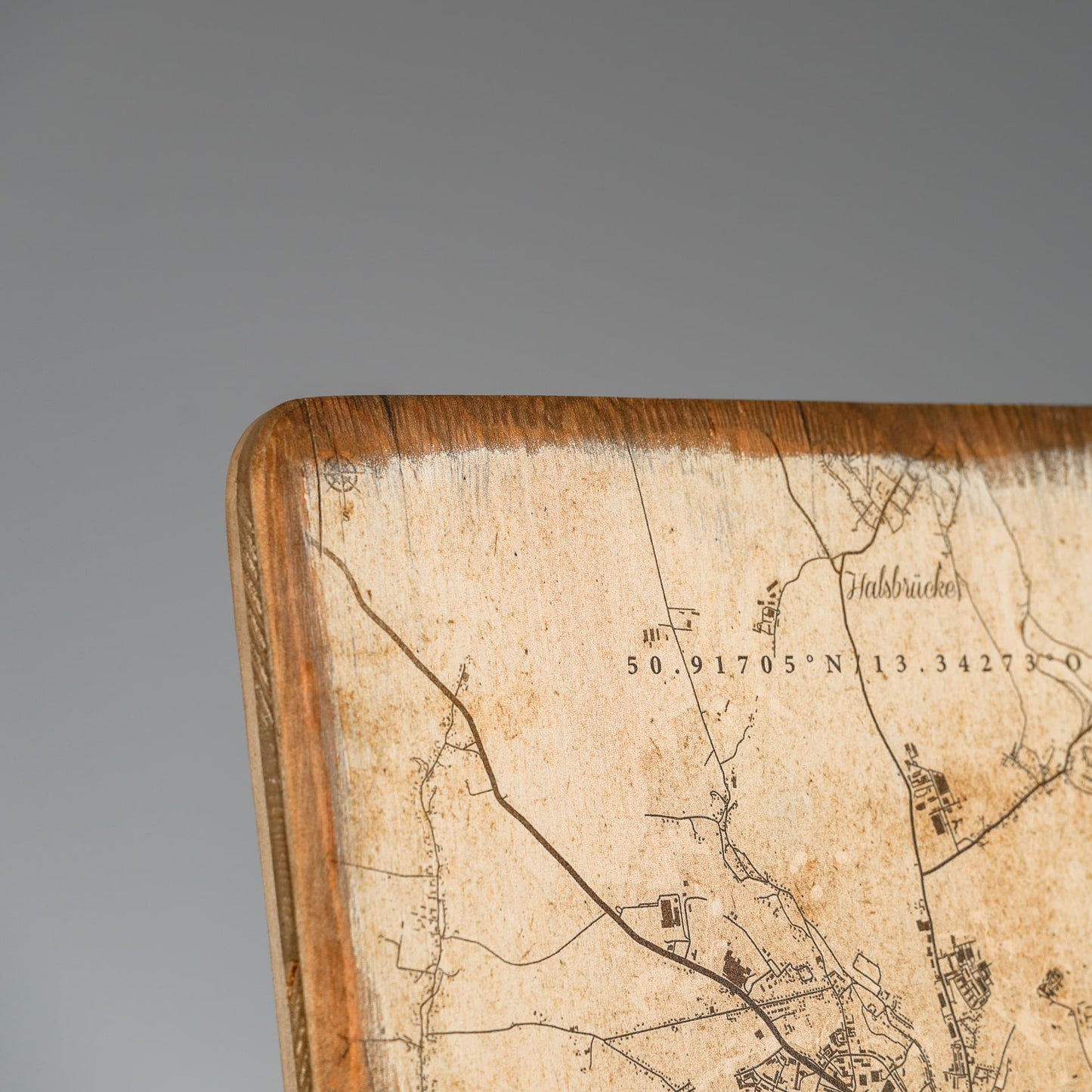 Wandbild Vintageholz Landkarte Freiberg