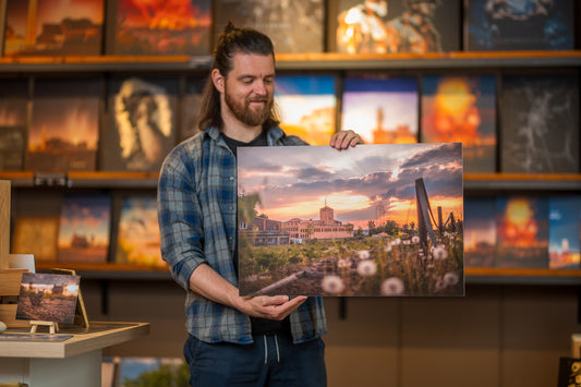 Wandbild 'Landratsamt mit Sonnenuntergang' 60x40cm auf 3mm Forex - B-Ware