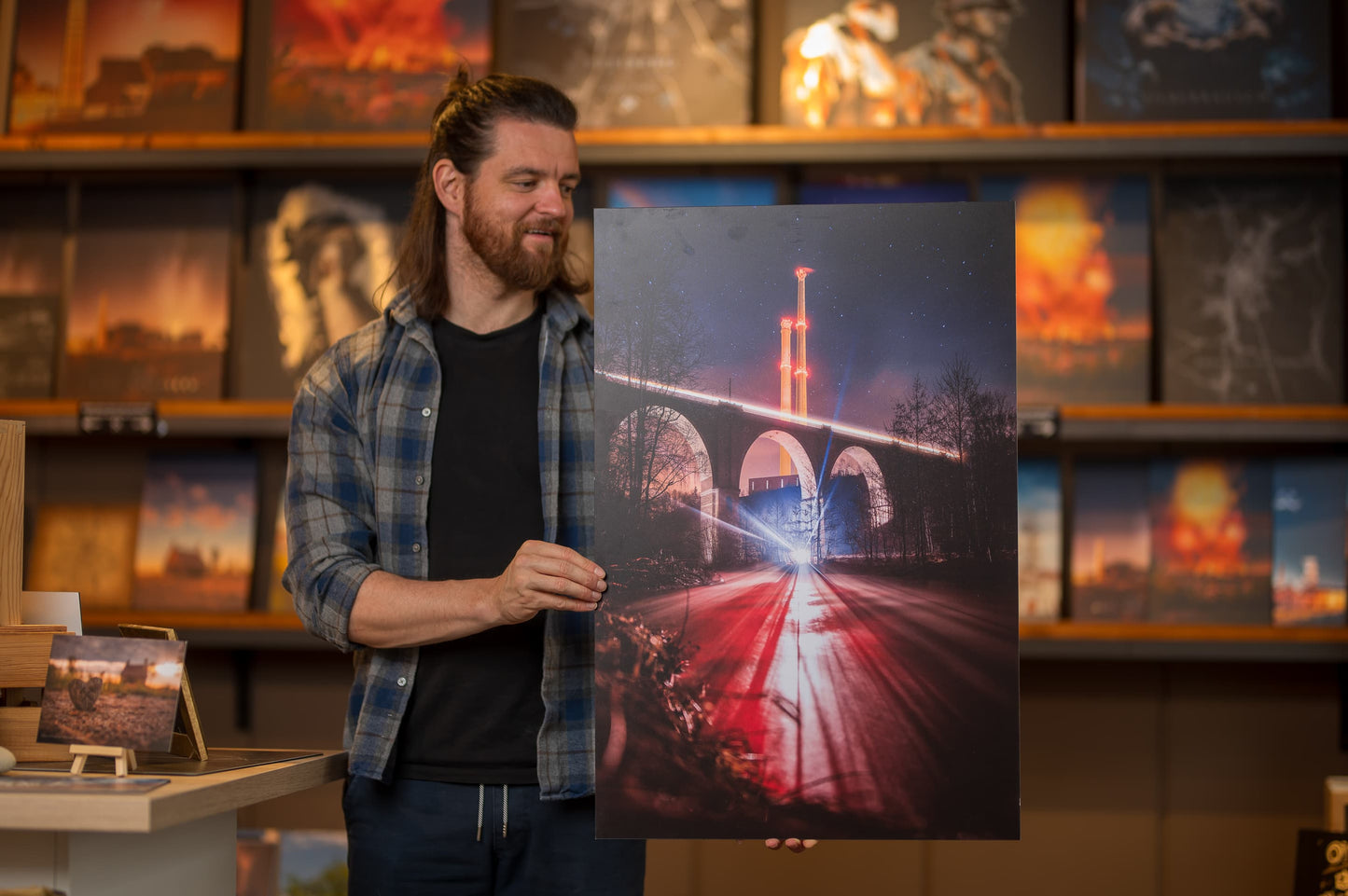 Wandbild 'Viadukt Muldenhütten Nachtaufnahme' 50x75cm auf 5mm Forex - B-Ware