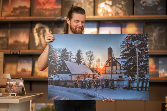 Wandbild 'Freibergsdorfer Hammer im Winter' 90x60cm 3mm Forex - B-Ware