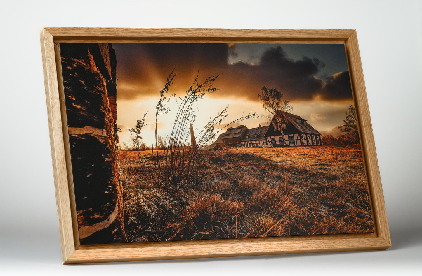 Halde Alte Elisabeth Alu-Dibond Schattenfugenrahmen Eiche Natur Sonnenaufgang Bergschmiede