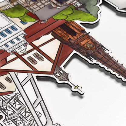 Wandbild Freiberg Stadtsilhouette - Konturengefräst