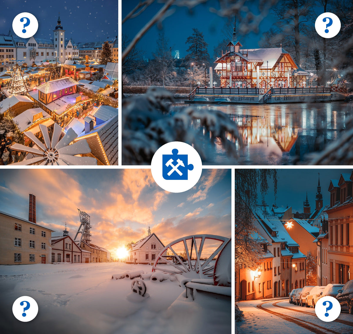 Bergstadt-Puzzle Motiv 02 — vier winterliche Freiberg-Motive zur Abstimmung