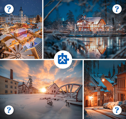 Bergstadt-Puzzle Motiv 02 — vier winterliche Freiberg-Motive zur Abstimmung