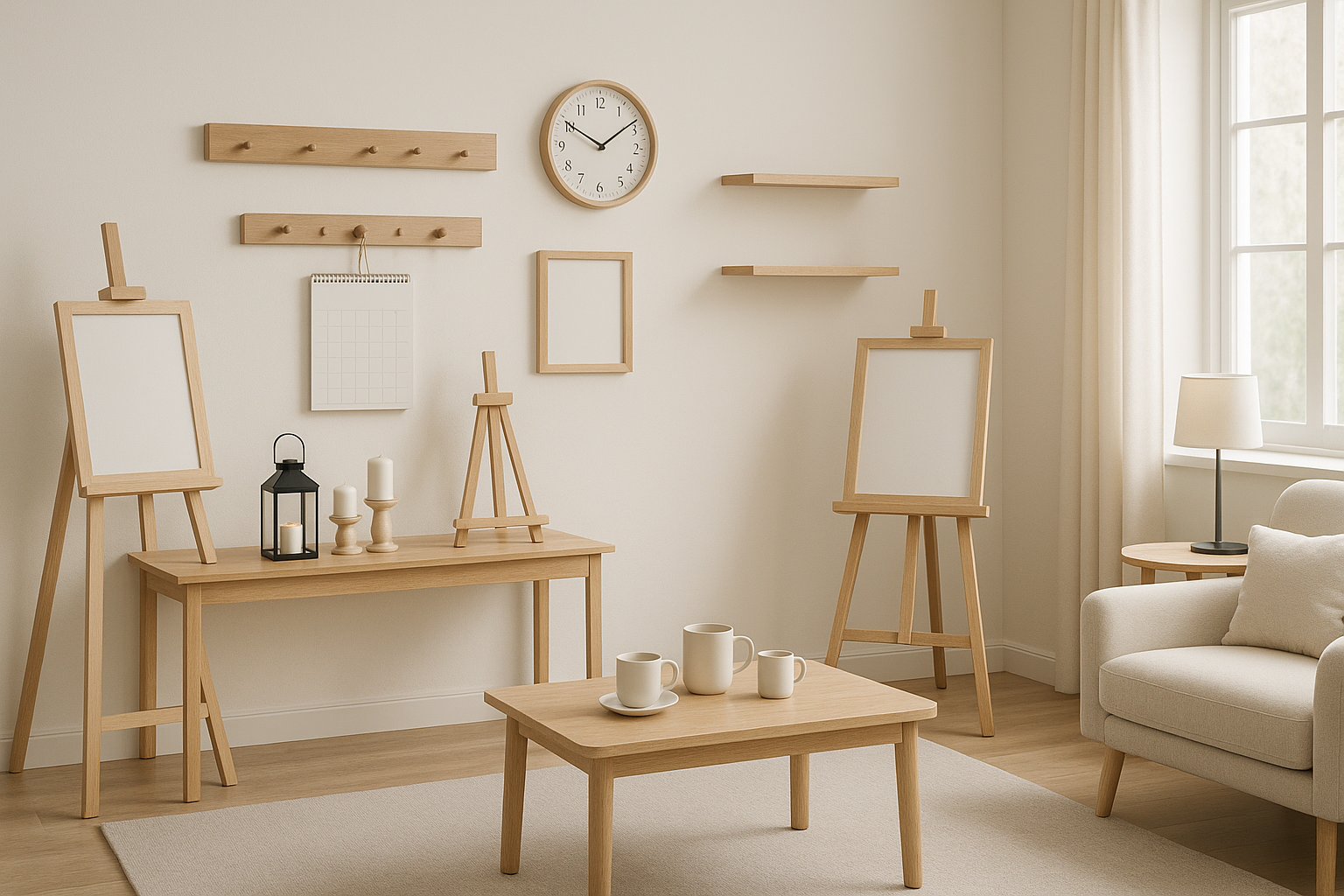 Ein Room-Template zur Platzierung von Windlichtern, Kalendern, Wanduhren, Tassen, Bildern auf Staffelei. 