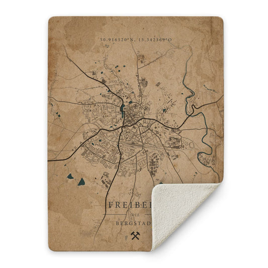 Kuscheldecke 'Landkarte - Freiberg - Vintage'