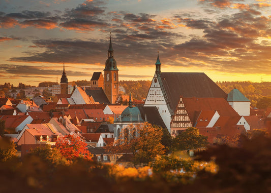 ikonsciher Blick auf die Altstadt Freiberg mit Petrikirche und Dom
