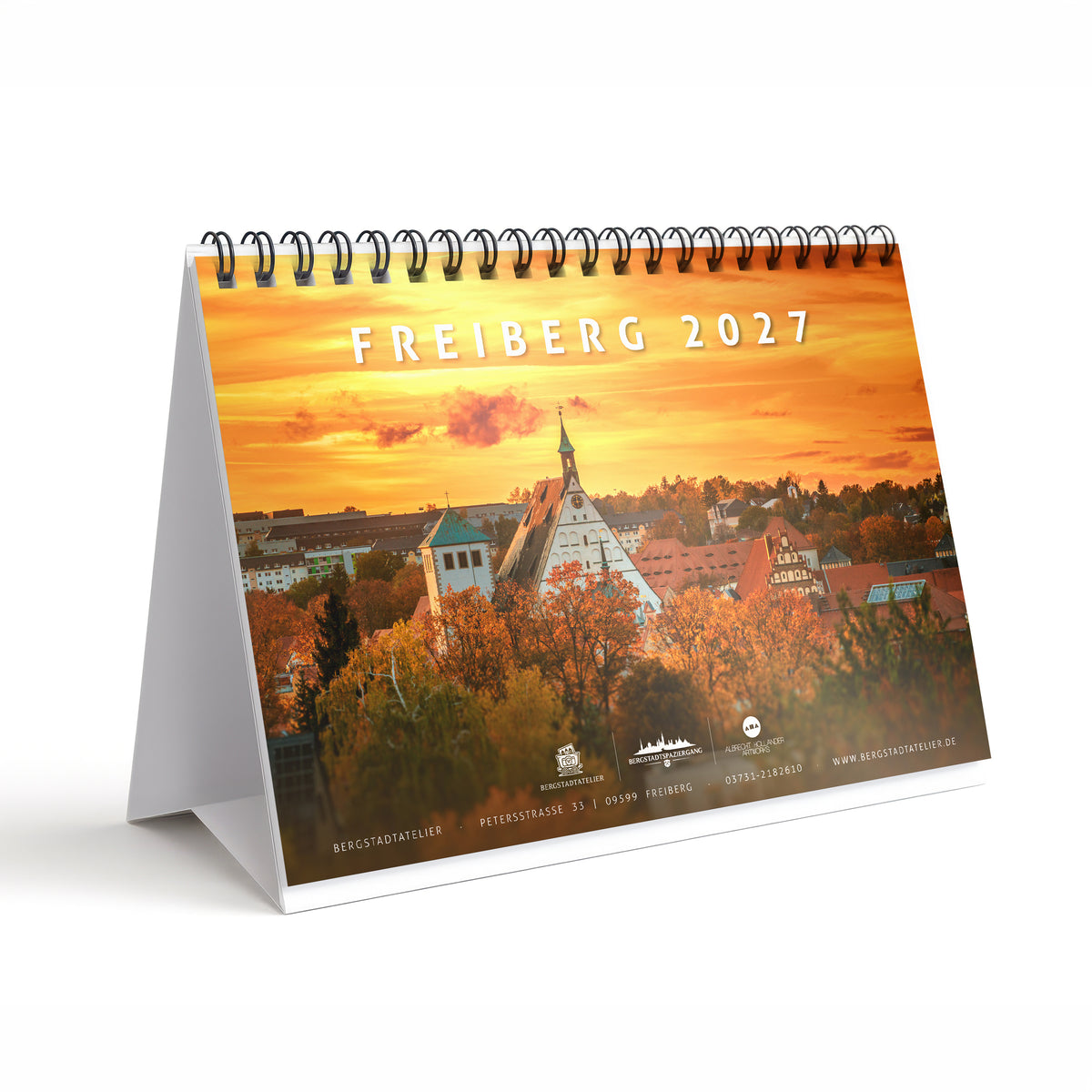 Tischkalender Freiberg 2027 DIN A5 Querformat – Titelblatt mit Freiberger Stadtansicht