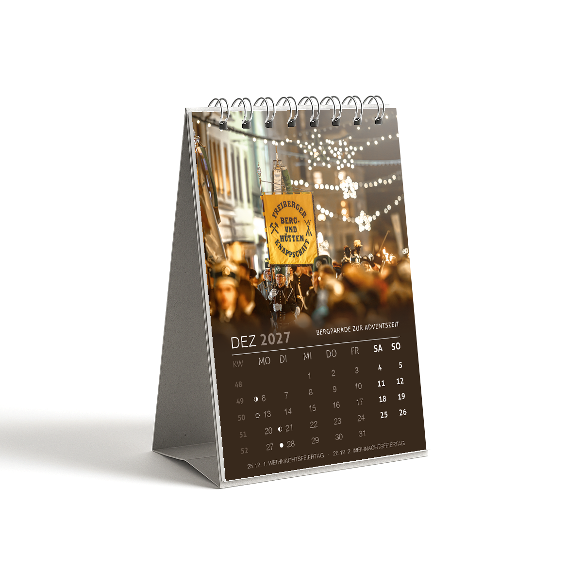 Tischkalender Freiberg 2027 DIN A6 - Dezember: Bergparade zur Adventszeit