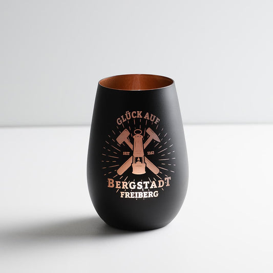 Windlicht Glück Auf Bergstadt in Schwarz-Bronze - Grubenlampe mit Schlägel und Eisen