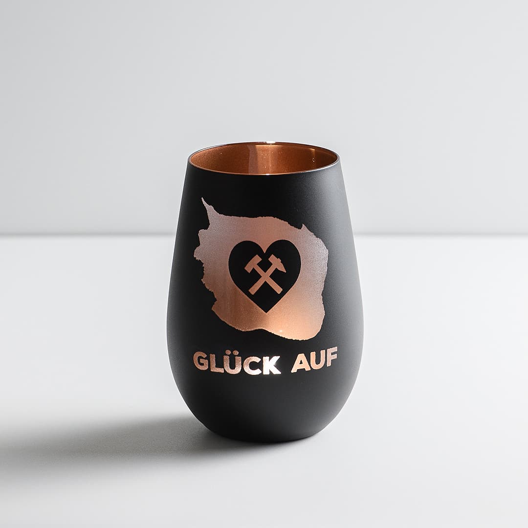 Windlicht Glück Auf in Schwarz-Bronze - Schlägel und Eisen im Herz