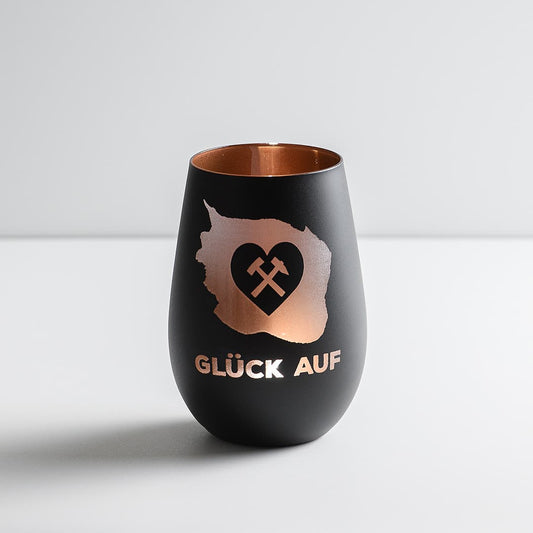 Windlicht Glück Auf in Schwarz-Bronze - Schlägel und Eisen im Herz